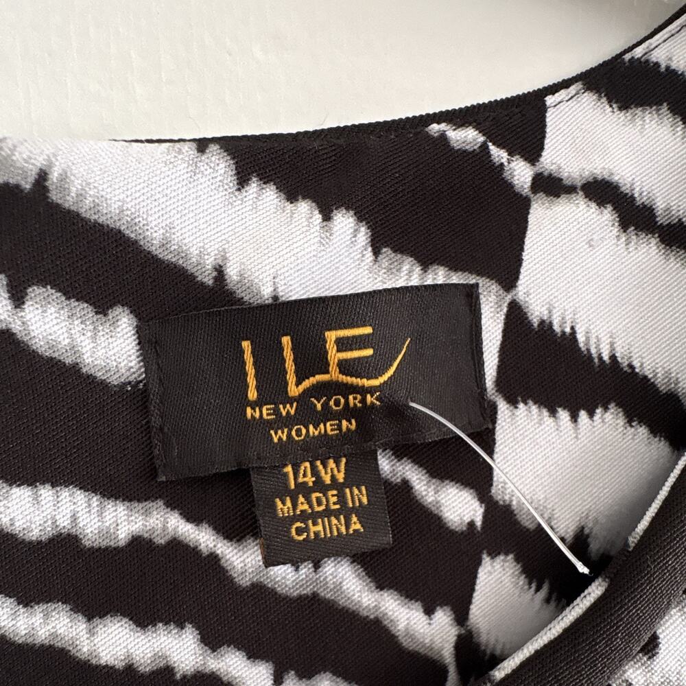 ILE New York Black White Zebra Print Sheath Knee Dress Sleeveless Zip 14W - Picture 4 of 6